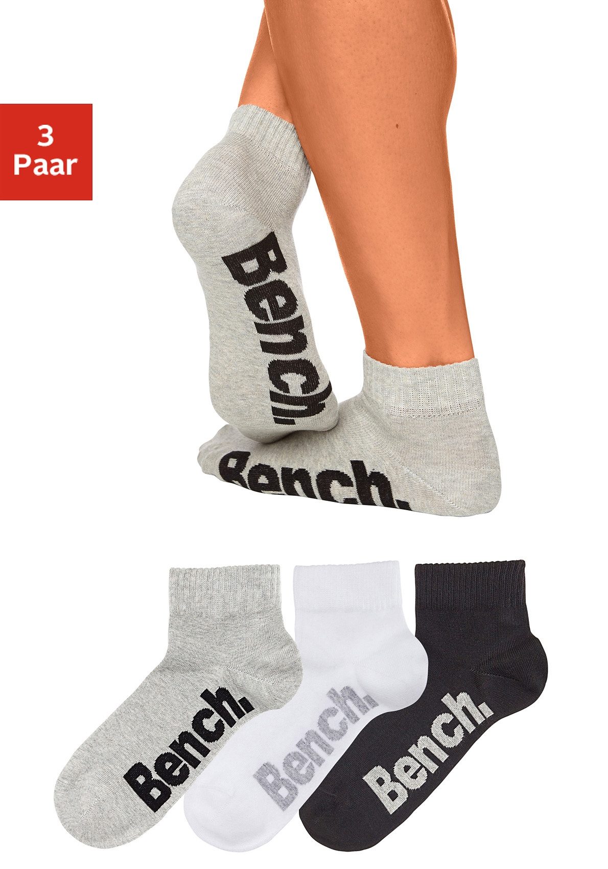 Bench. Kurzsocken, (Packung, 3 Paar), mit bequemen Rippbündchen von Bench.