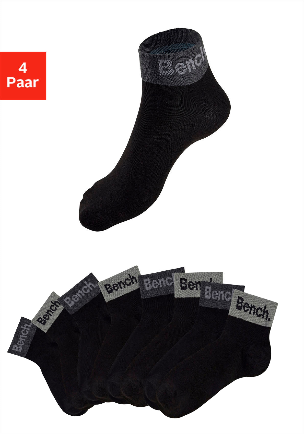 Bench. Kurzsocken, (Packung, 8 Paar), mit eingestricktem Schriftzug am Bündchen von Bench.