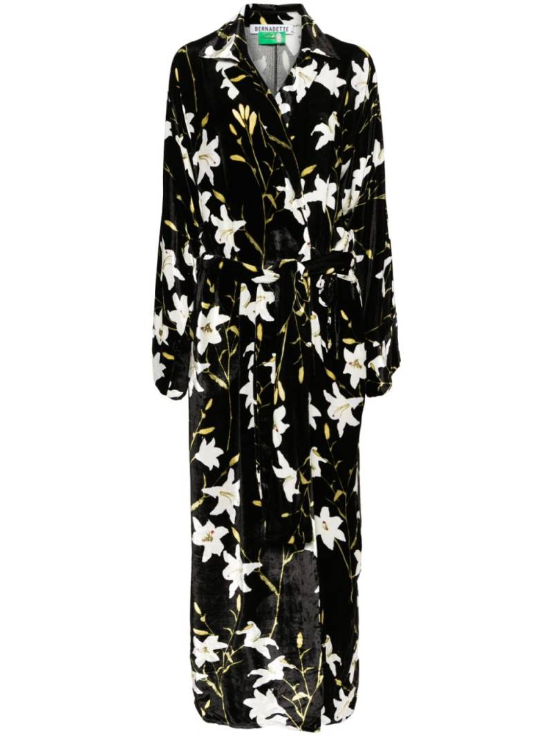 Bernadette floral-print velvet-finish dress - Black von Bernadette