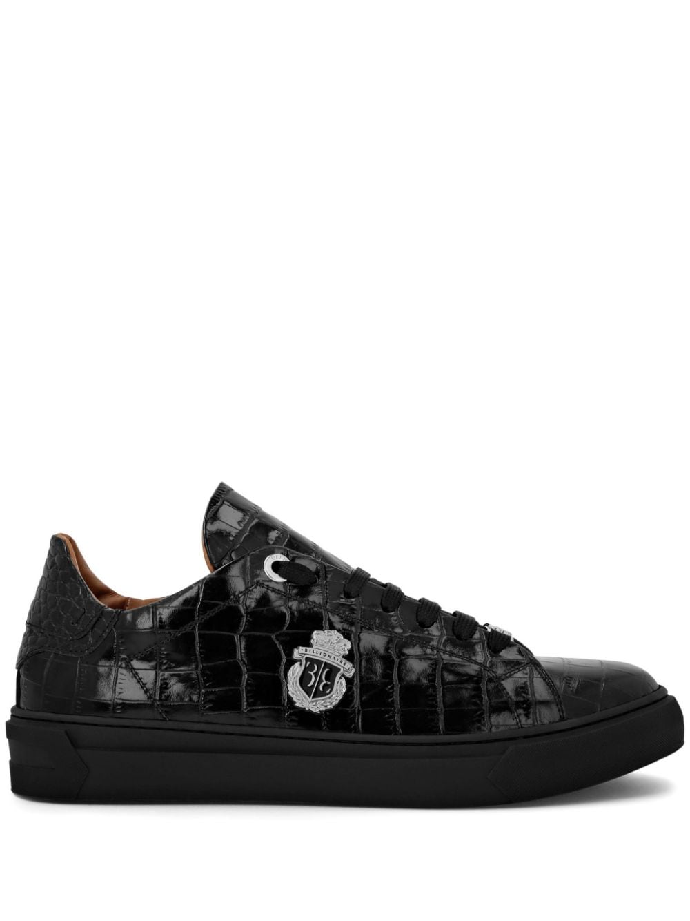 Billionaire Croco-print logo-plaque leather sneakers - Black von Billionaire