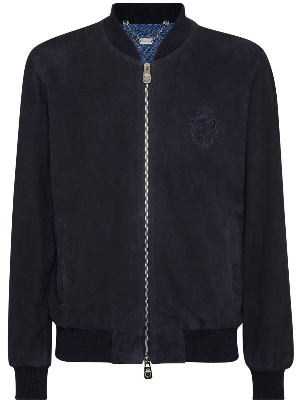 Billionaire crest-embroidered suede bomber jacket - Blue von Billionaire