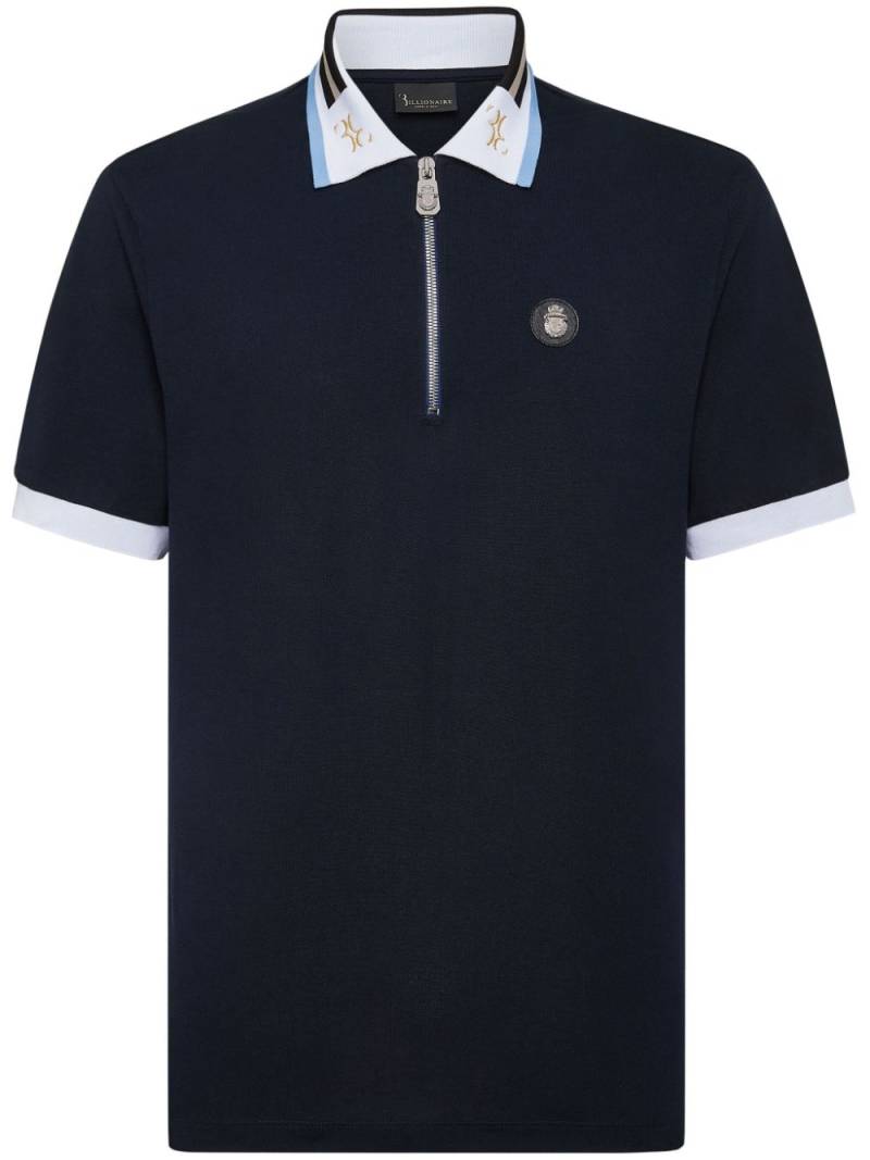 Billionaire crest-plaque cotton polo shirt - Blue von Billionaire