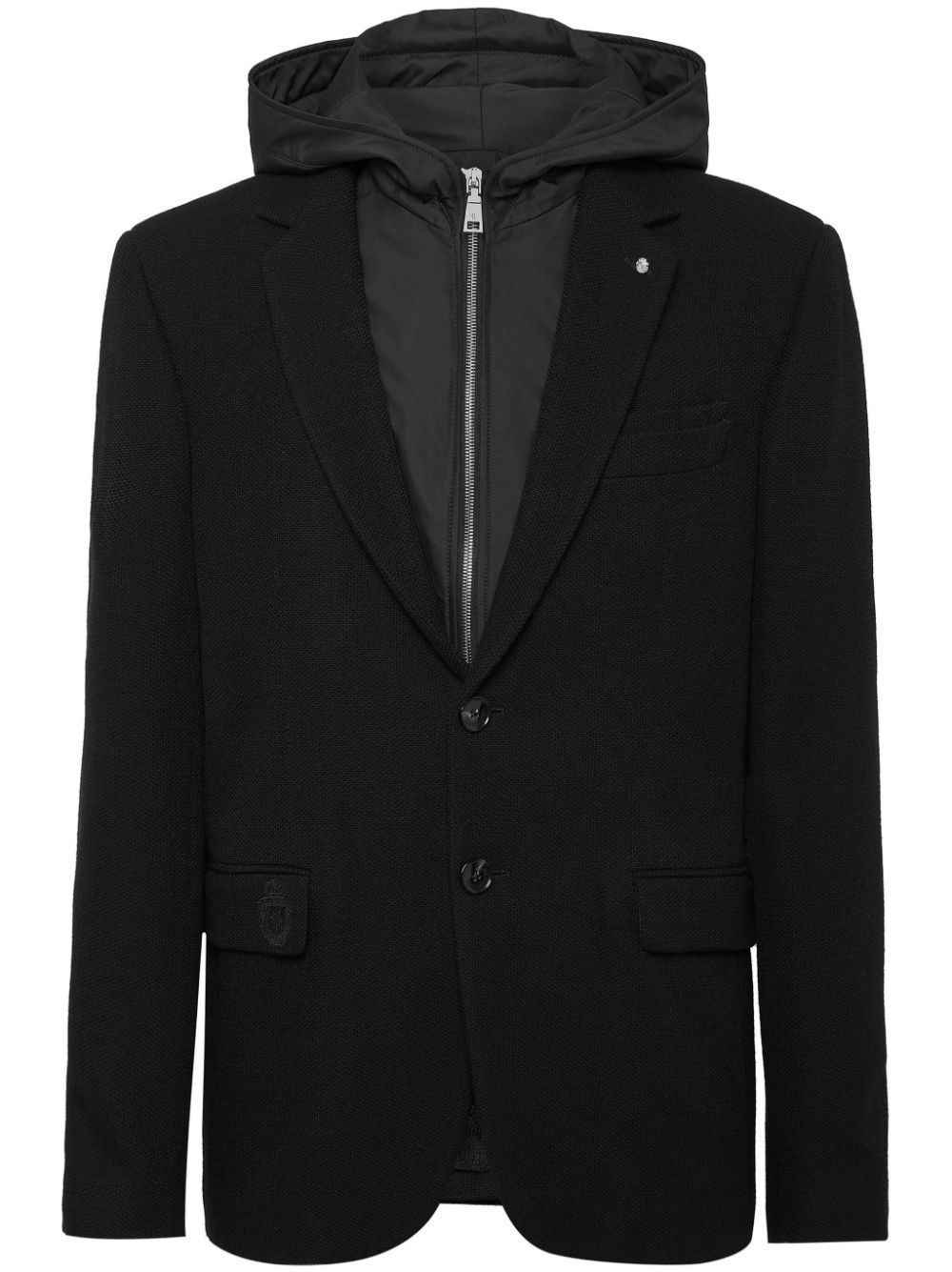 Billionaire layered hoodie notch lapels blazer - Black