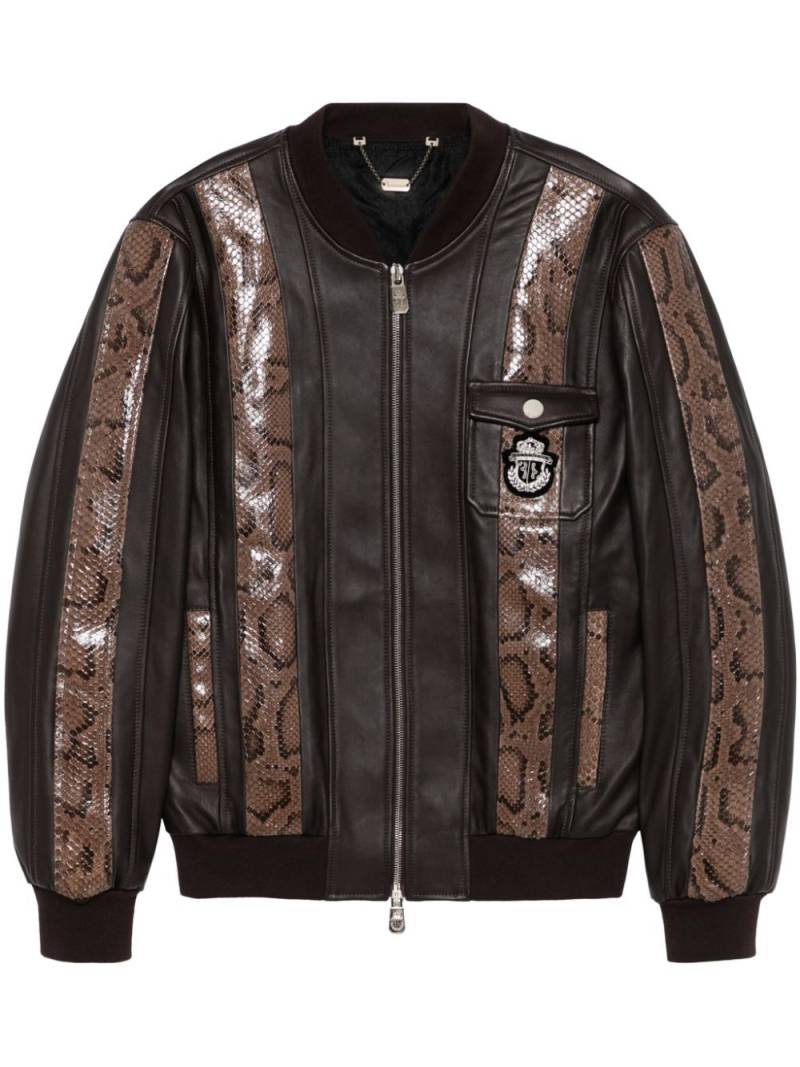 Billionaire leather bomber jacket - Brown von Billionaire