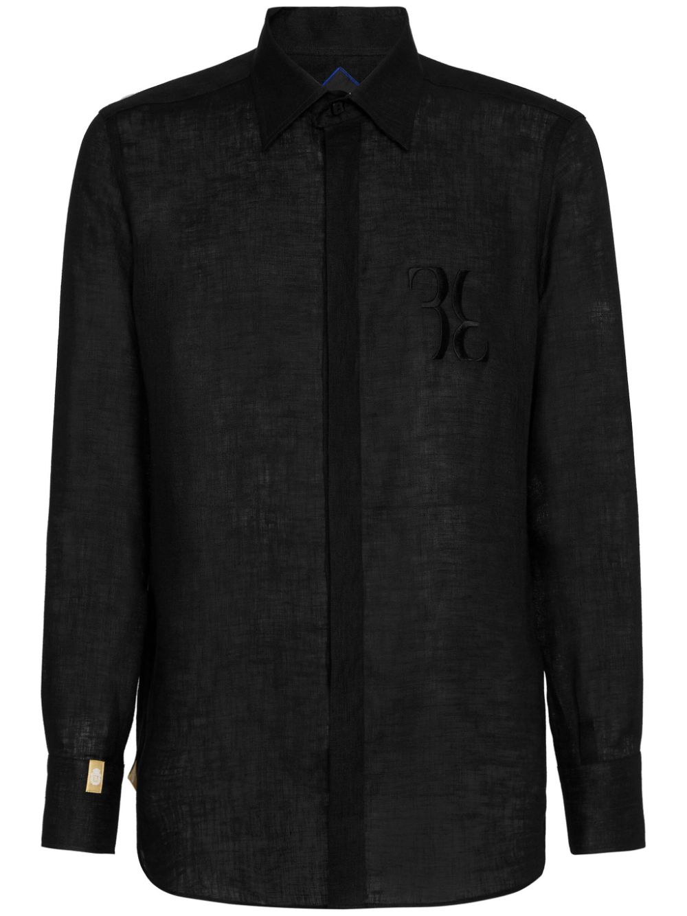 Billionaire logo-embroidered linen shirt - Black von Billionaire