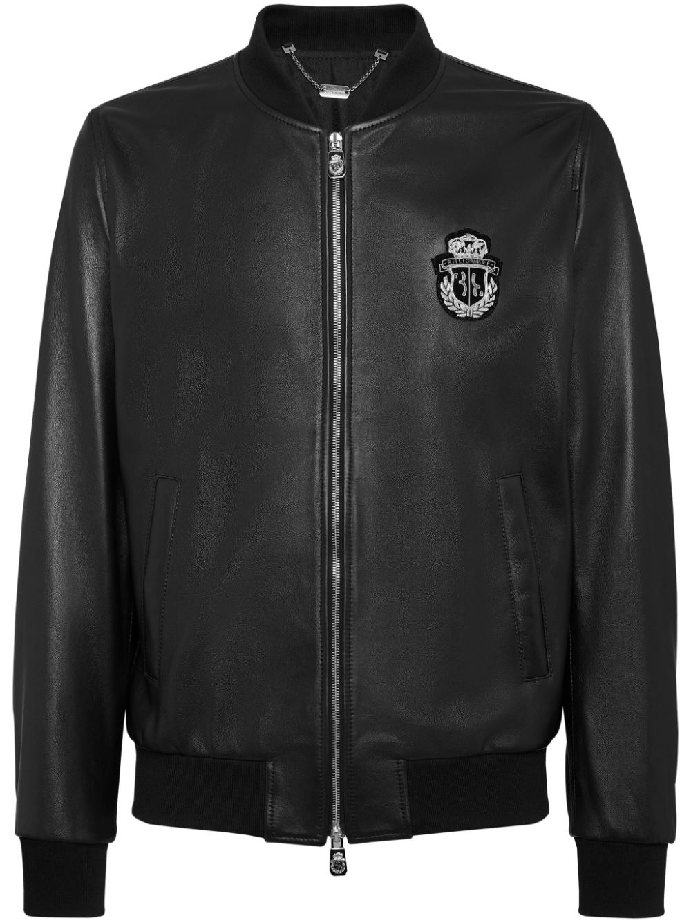 Billionaire logo-patch leather bomber jacket - Black von Billionaire