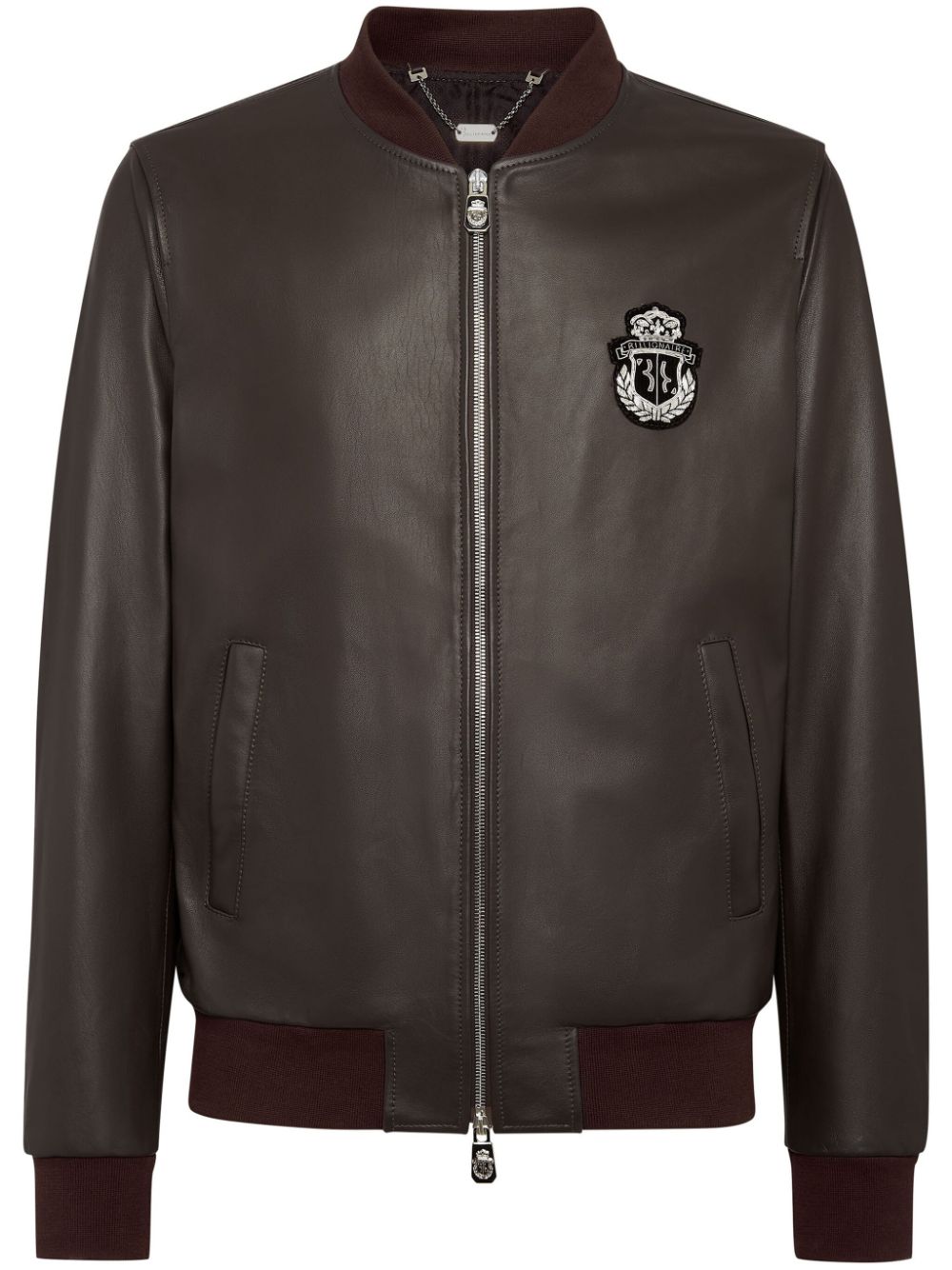 Billionaire logo-patch leather bomber jacket - Brown von Billionaire