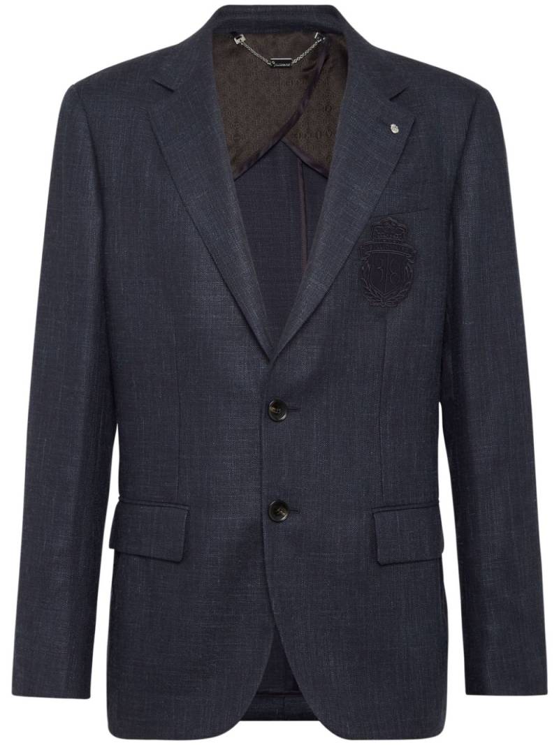 Billionaire logo-patch single-breasted blazer - Blue von Billionaire