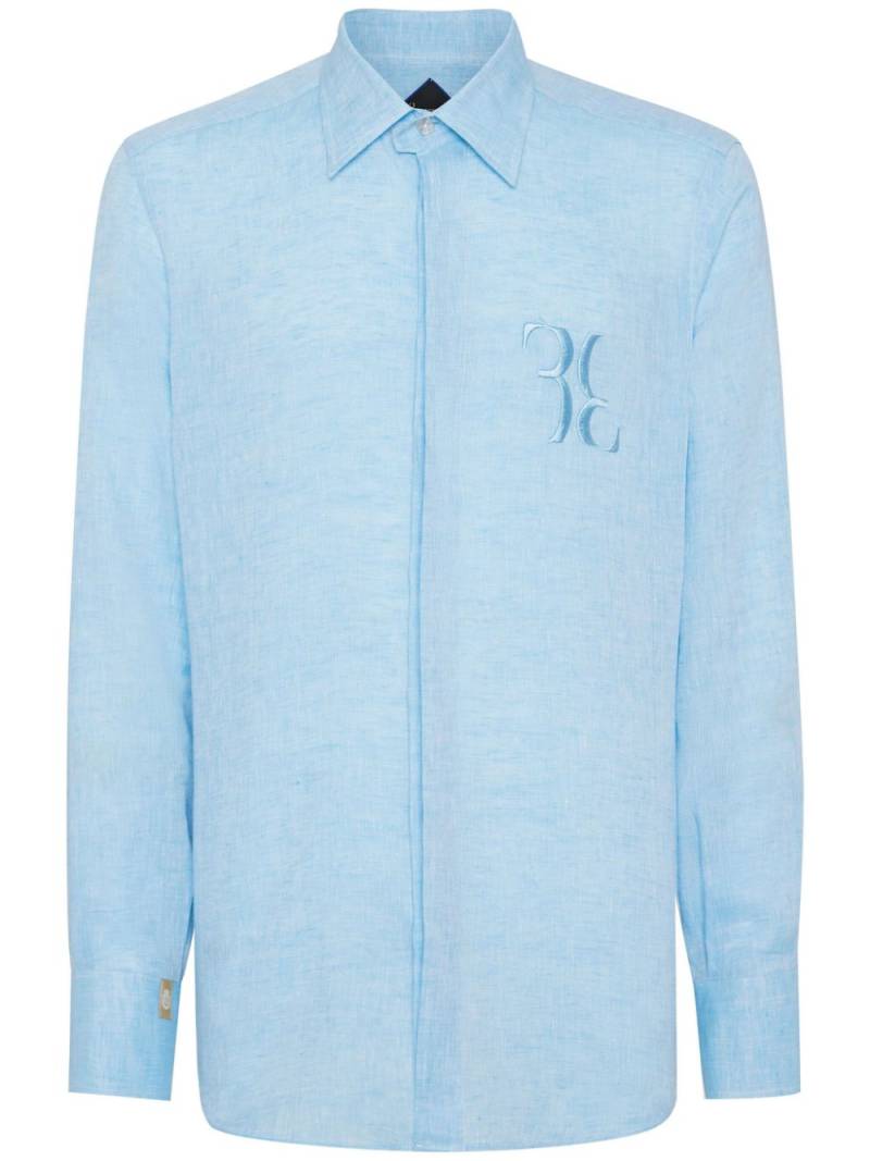 Billionaire monogram-embroidered linen shirt - Blue von Billionaire