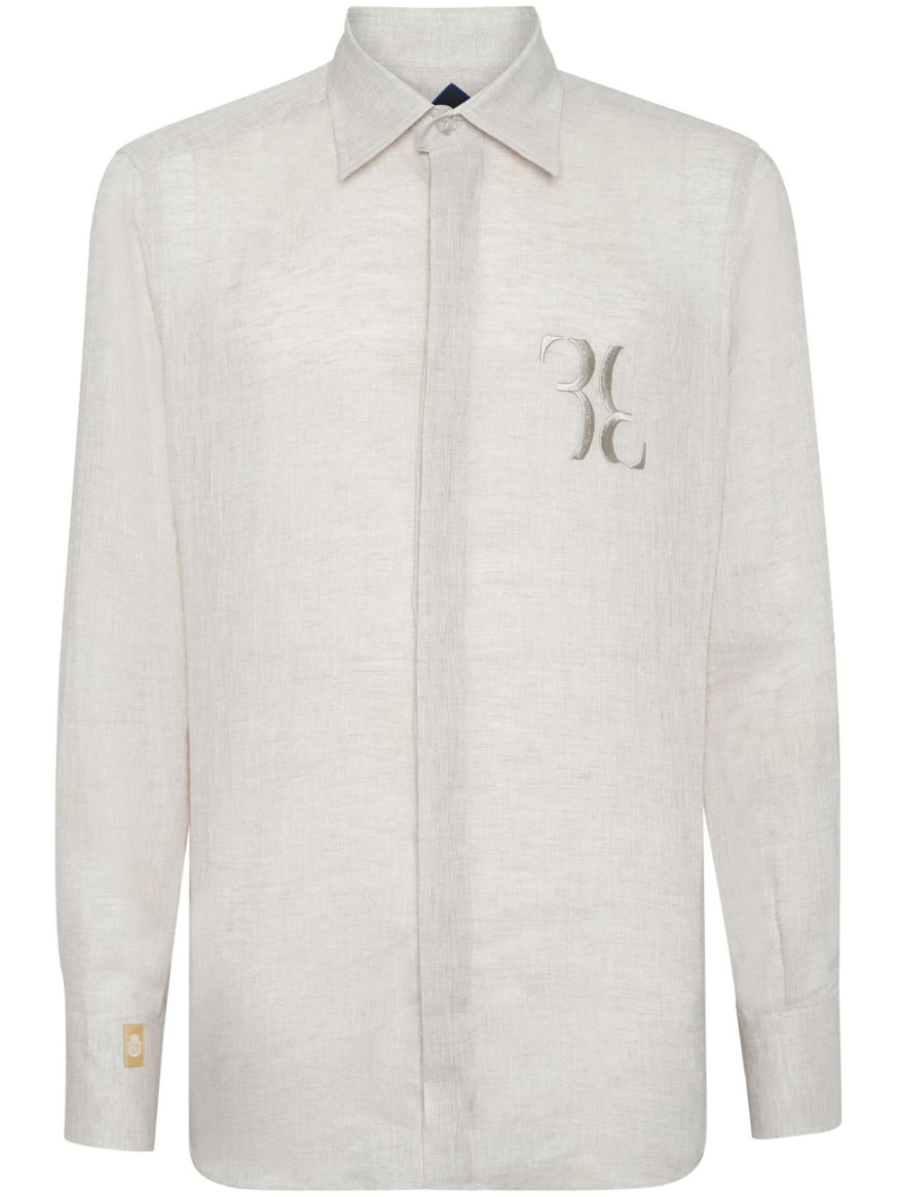 Billionaire monogram-embroidered linen shirt - Neutrals von Billionaire