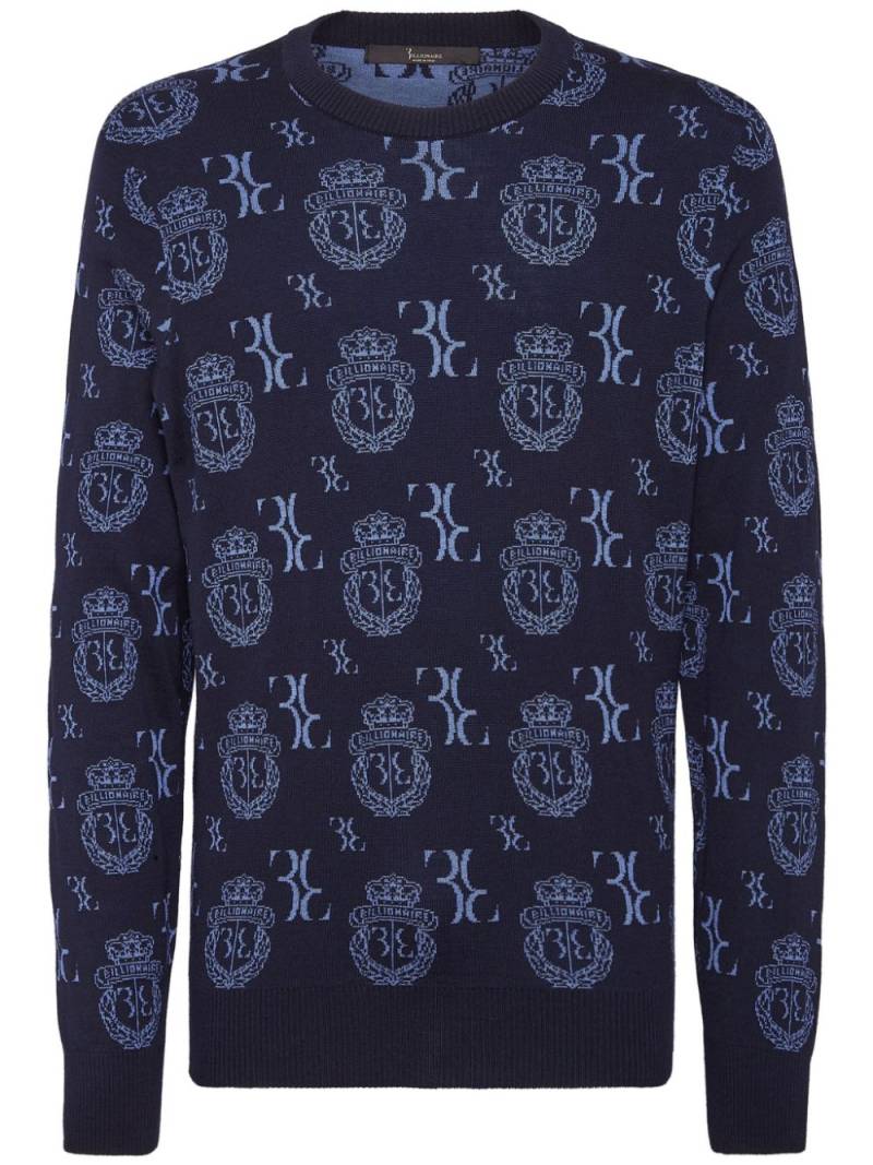 Billionaire monogram-jacquard crew-neck jumper - Blue von Billionaire