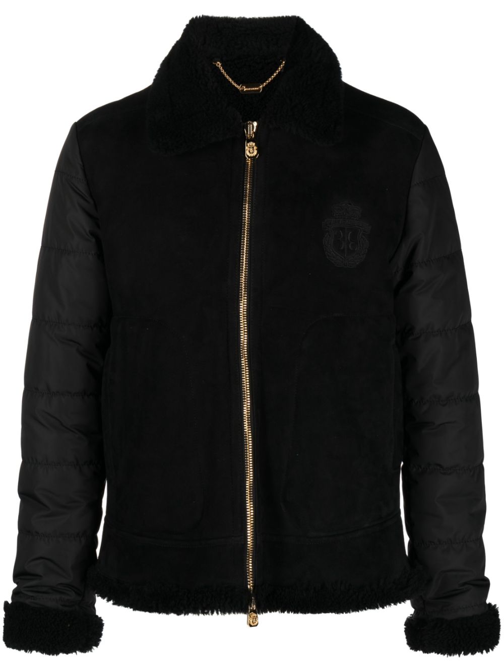 Billionaire shearling-trim zip-up leather jacket - Black von Billionaire