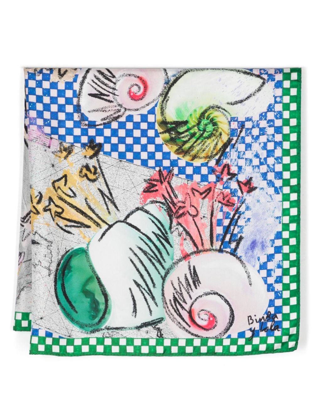 Bimba y Lola checkerboard-print satin scarf - Blue von Bimba y Lola