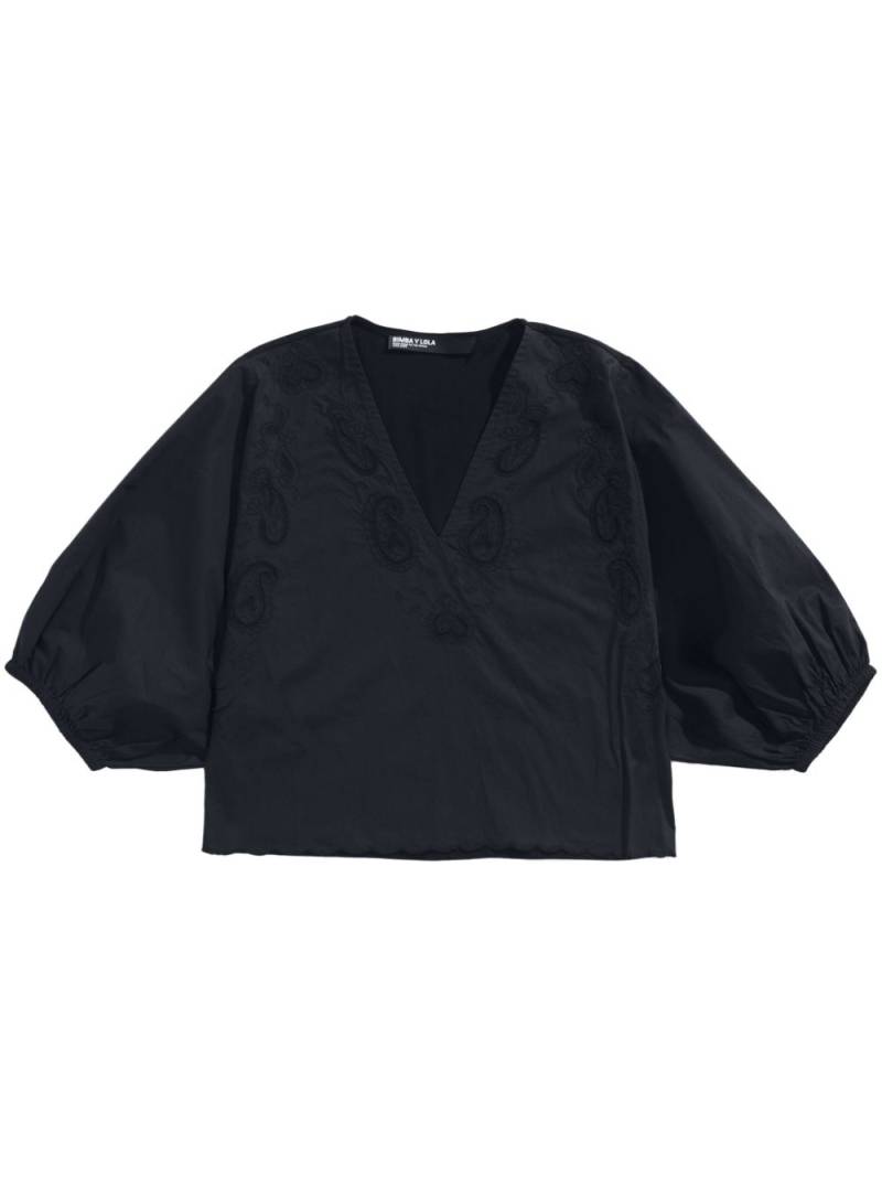 Bimba y Lola embroidered V-neck blouse - Black von Bimba y Lola