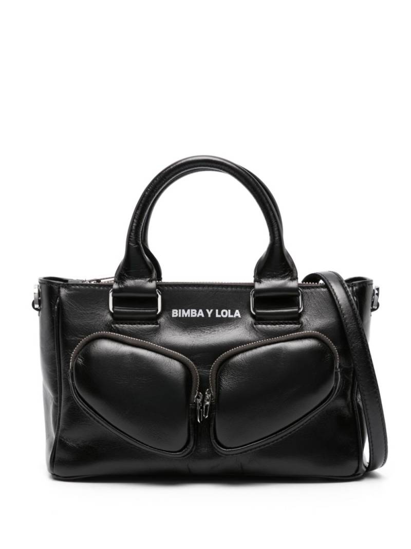 Bimba y Lola medium Pocket leather tote bag - Black von Bimba y Lola