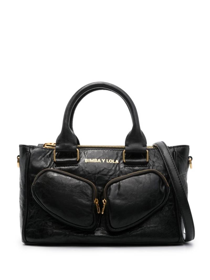 Bimba y Lola medium Pocket leather tote bag - Black von Bimba y Lola