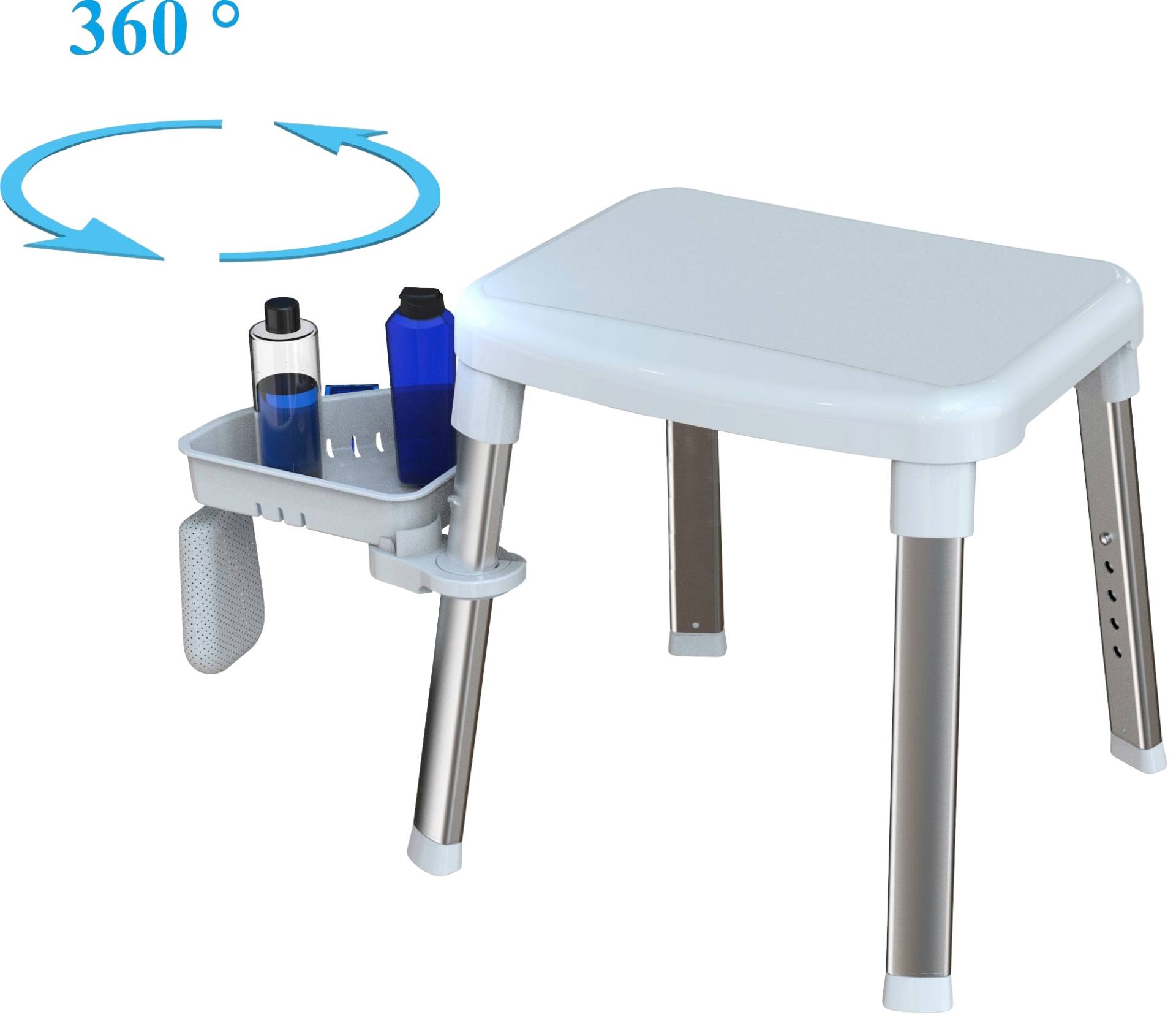 Bischof Dusch- und Badhocker, belastbar bis 150 kg, mit schwenkbarer Ablage 28x21cm von Bischof