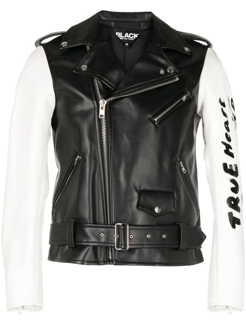 Black Comme Des Garçons contrasting-sleeves biker jacket von Black Comme Des Garçons