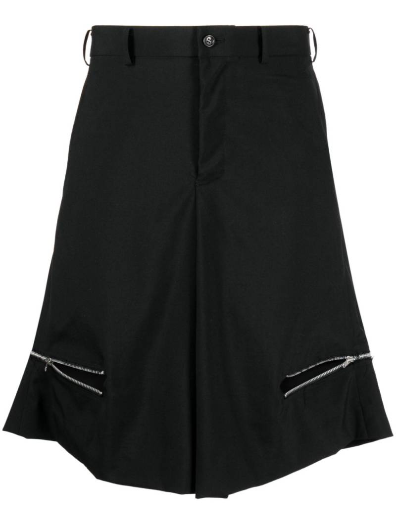 Black Comme Des Garçons zip-detail wide-leg wool shorts von Black Comme Des Garçons