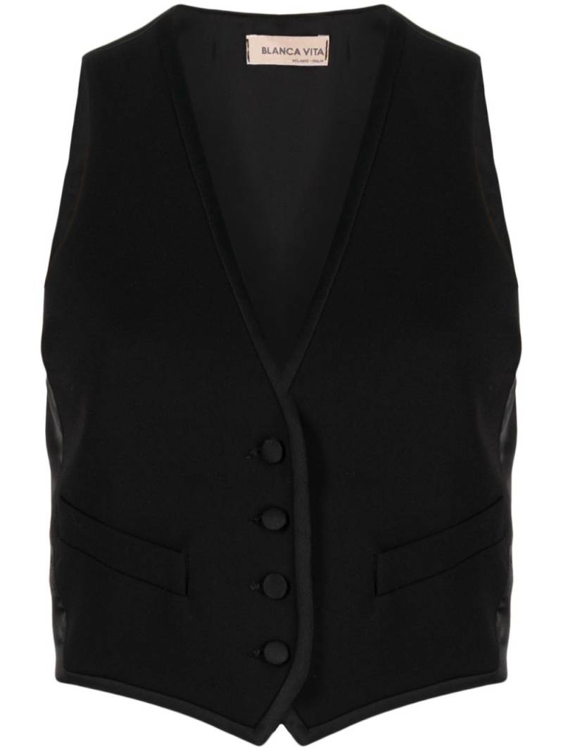 Blanca Vita V-neck rear-buckle gilet - Black von Blanca Vita