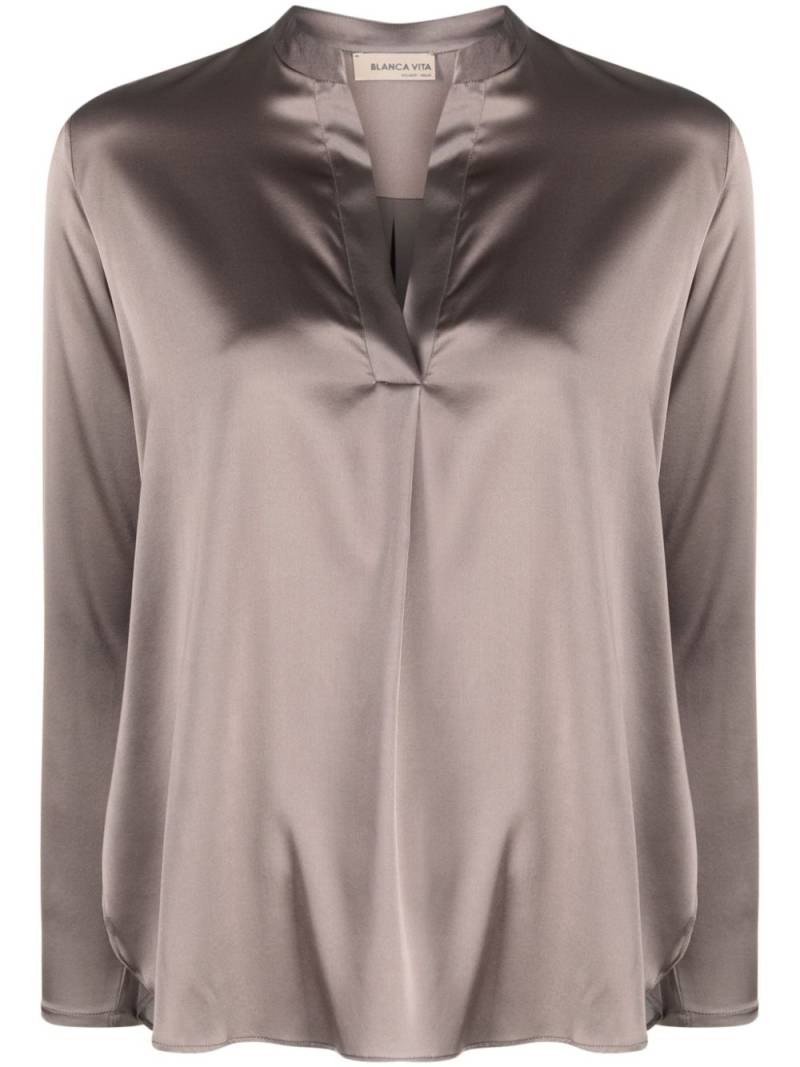 Blanca Vita V-neck silk blouse - Grey von Blanca Vita