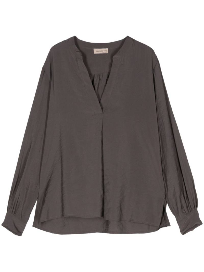 Blanca Vita band-collar long-sleeves blouse - Grey von Blanca Vita