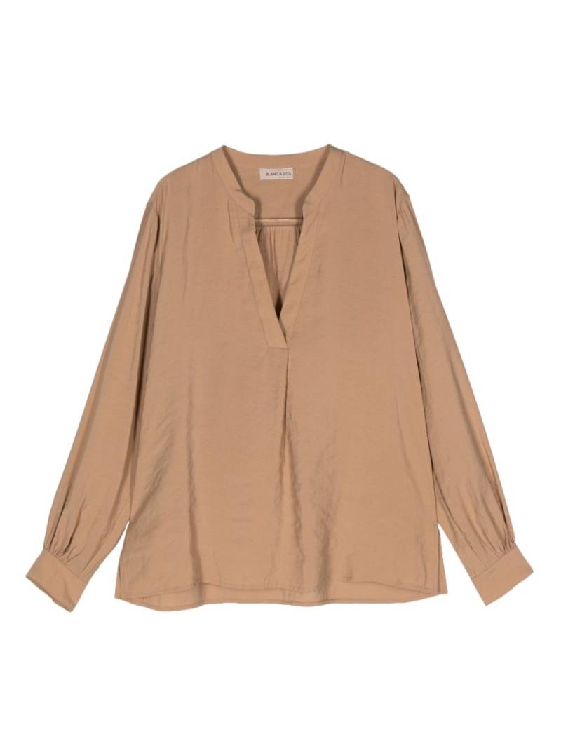 Blanca Vita band-collar long-sleeves blouse - Neutrals von Blanca Vita