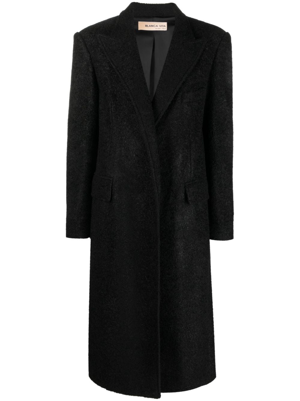 Blanca Vita felted single-breasted long coat - Black von Blanca Vita