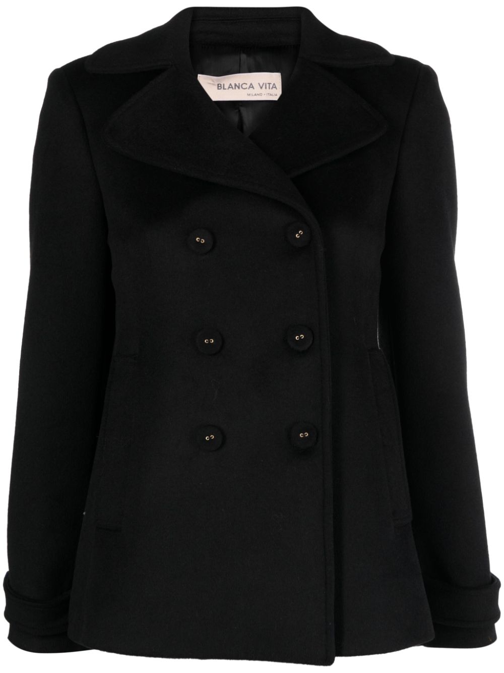 Blanca Vita notched-lapels brushed-effect peacoat - Black von Blanca Vita