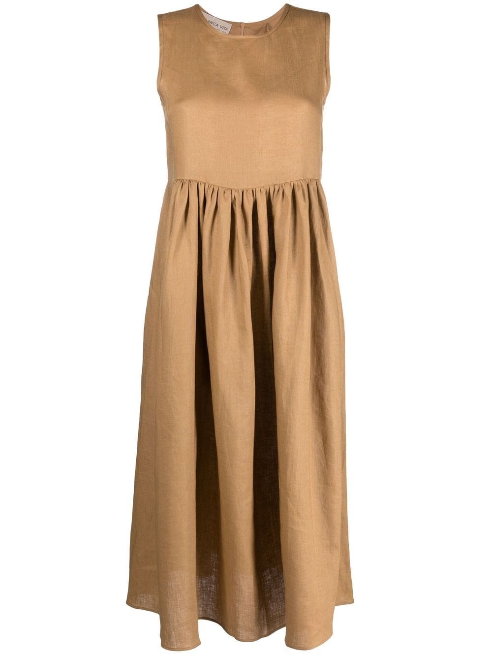 Blanca Vita pleated sleeveless linen midi dress - Brown von Blanca Vita