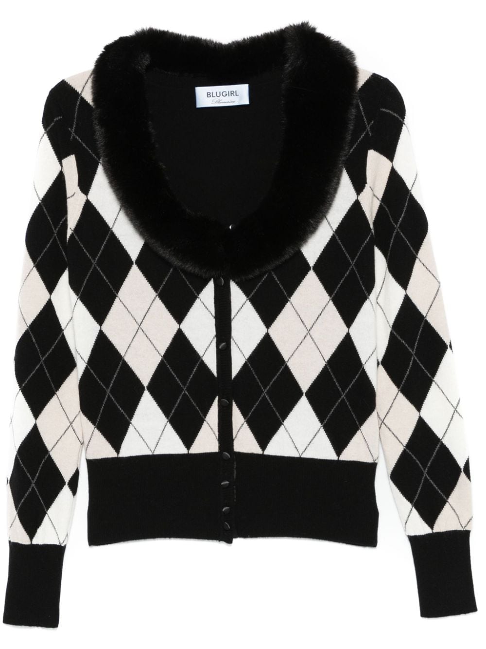 Blugirl argyle-pattern faux-fur collar cardigan - Black von Blugirl