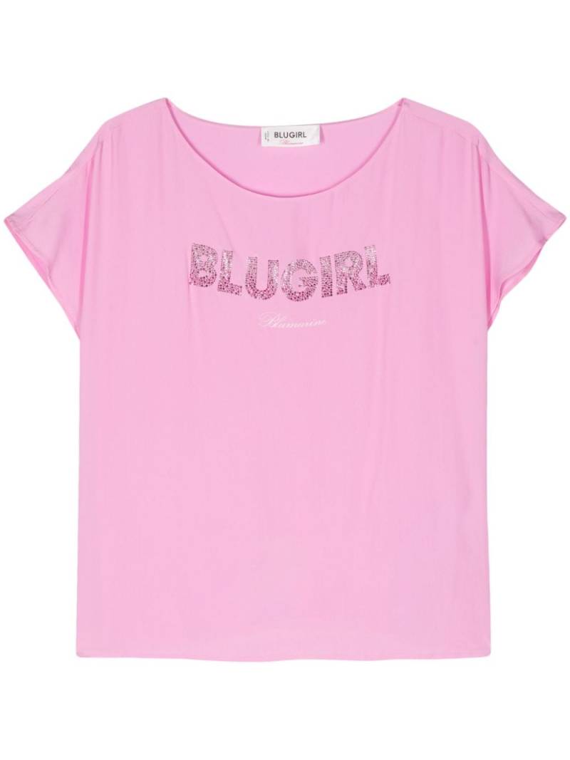 Blugirl crystal-embellished-logo crepe tunic - Pink von Blugirl