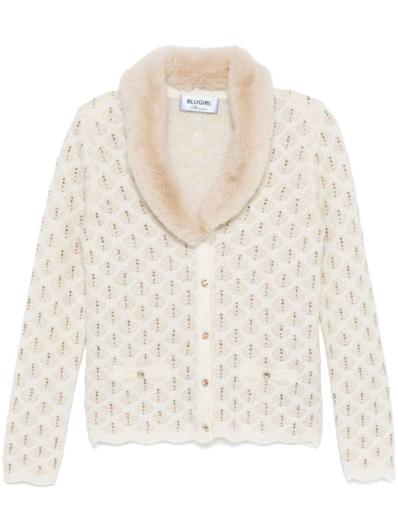 Blugirl faux fur-collar cardigan - Neutrals von Blugirl