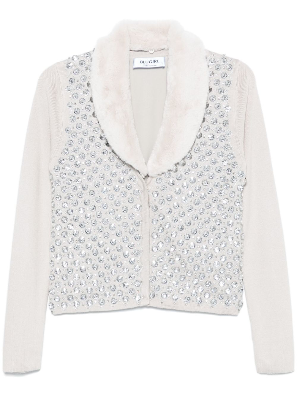 Blugirl faux-fur collar crystal-embellished cardigan - Grey von Blugirl