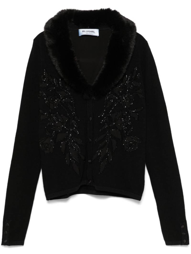 Blugirl faux-fur collar embroidered cardigan - Black von Blugirl