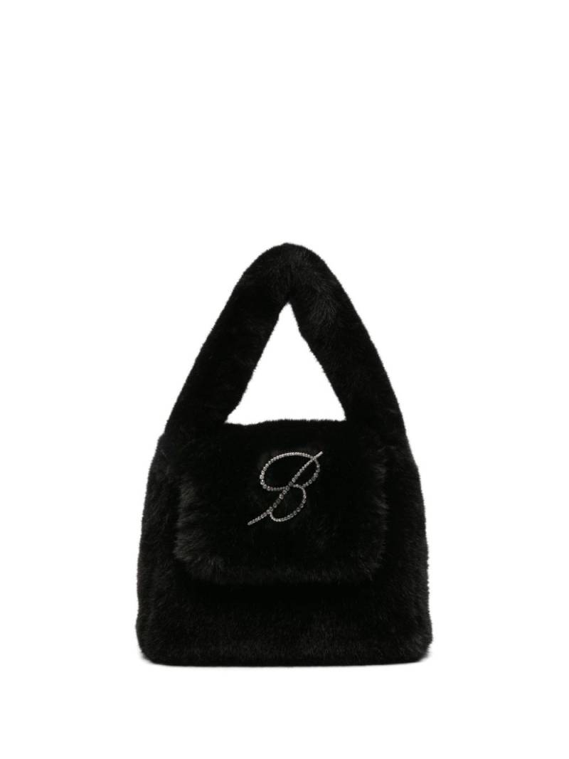 Blumarine B Monogram-pin faux-fur tote bag - Black von Blumarine