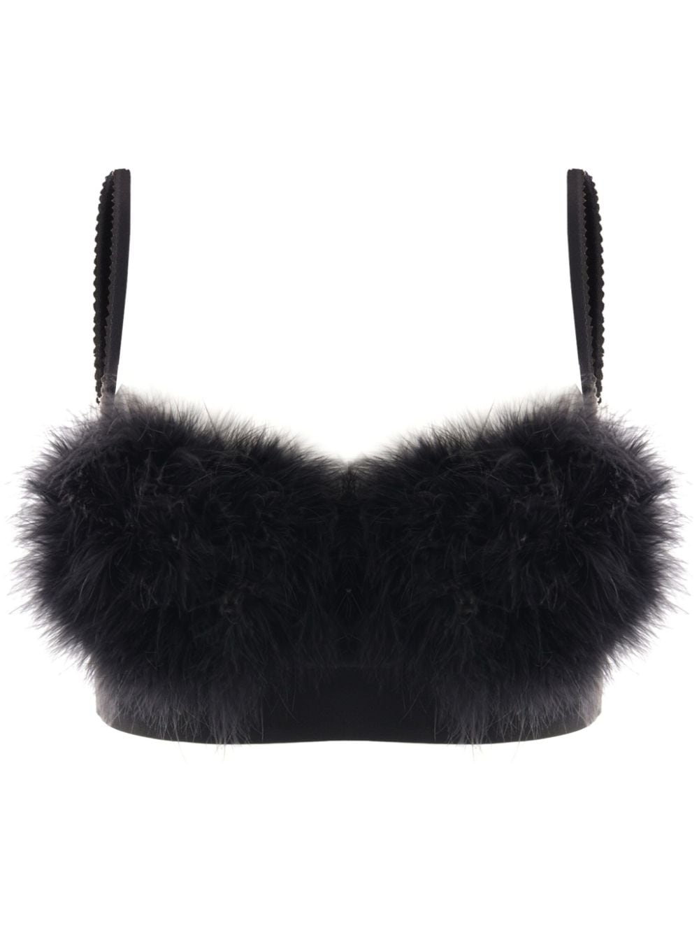 Blumarine Marabou feather-embellished compact-jersety crop top - Black von Blumarine