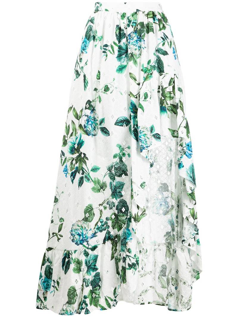 Blumarine asymmetric ruffled floral print skirt - White von Blumarine