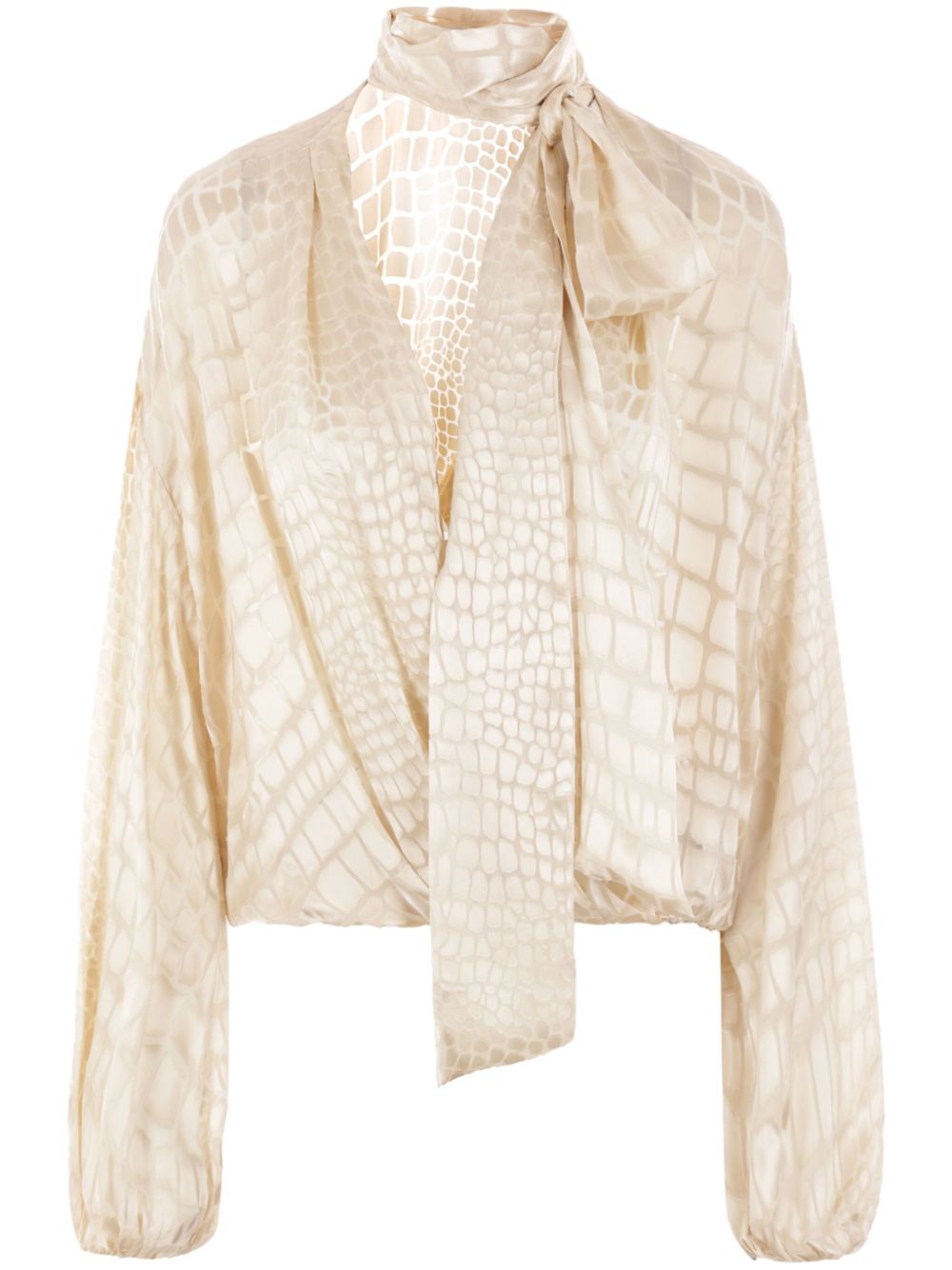 Blumarine crocodile-print plunging V-neck blouse - Neutrals von Blumarine