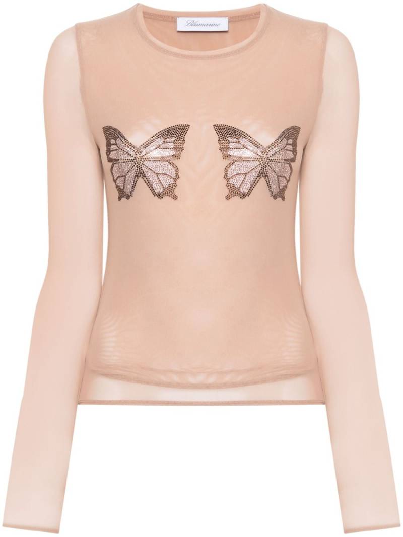 Blumarine crystal-butterfly tulle T-shirt - Neutrals von Blumarine