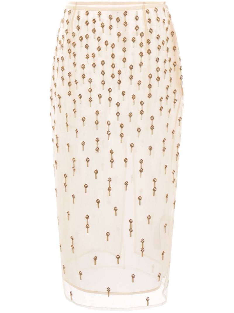 Blumarine crystal-embroidered tulle pencil skirt - Neutrals von Blumarine