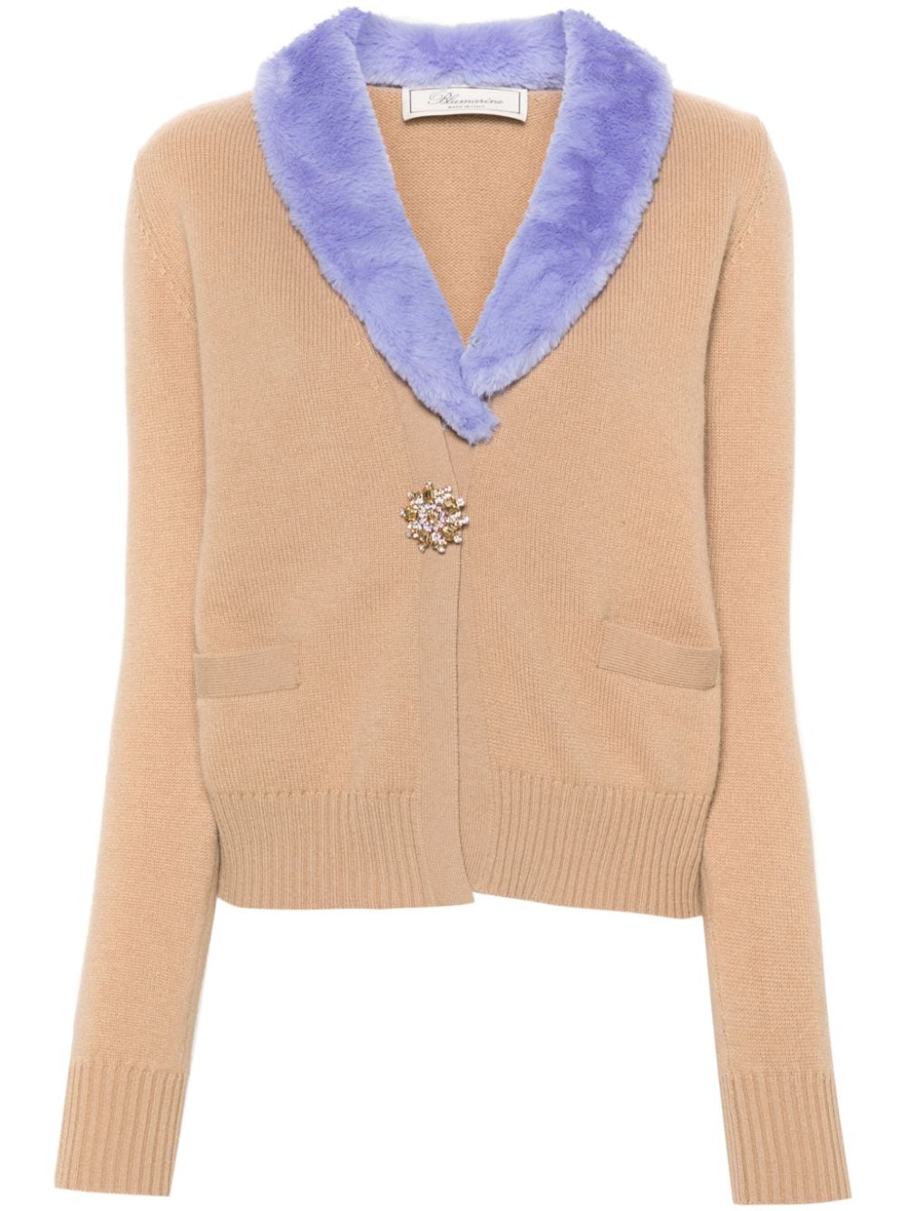 Blumarine faux-fur collar cardigan - Neutrals von Blumarine