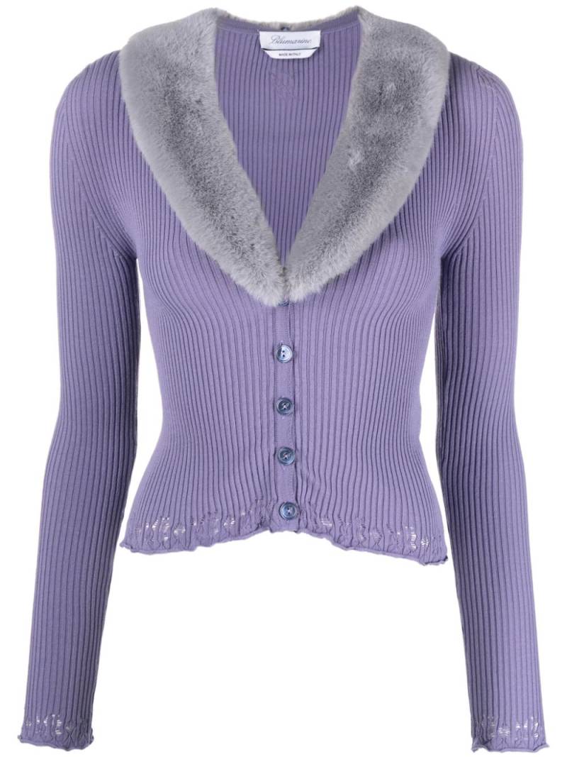 Blumarine faux fur-collar cardigan - Purple von Blumarine