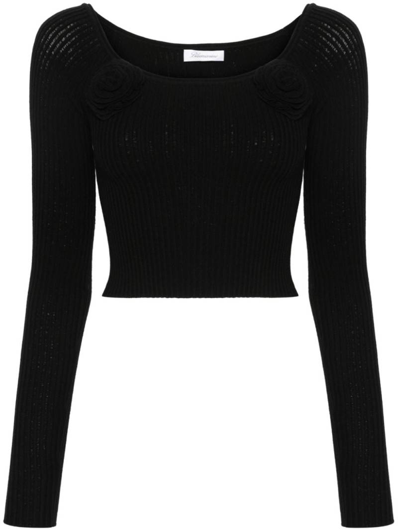 Blumarine floral- appliqué cropped jumper - Black von Blumarine