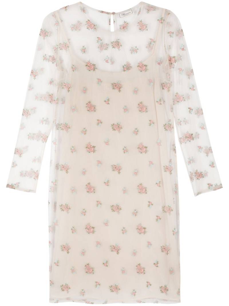 Blumarine floral-embroidery midi dress - Neutrals von Blumarine