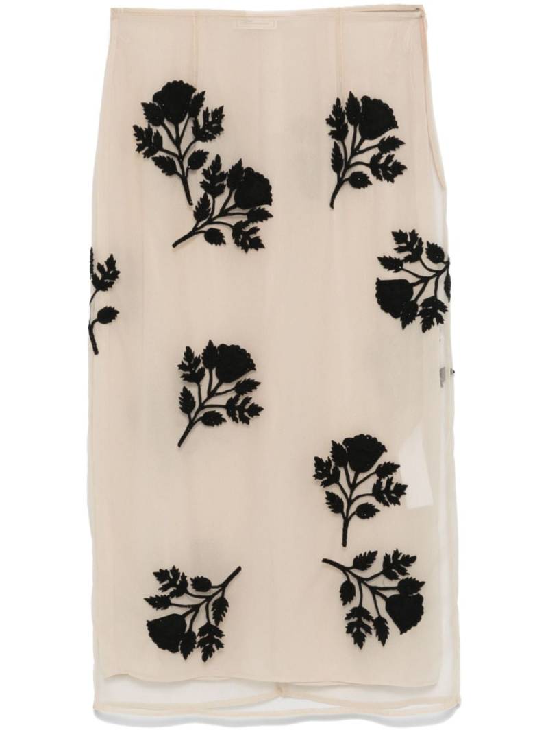 Blumarine floral-embroidery tulle midi skirt - Neutrals von Blumarine