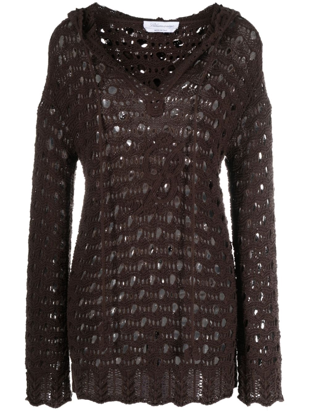 Blumarine logo-appliqué pointelle-knit jumper - Brown von Blumarine