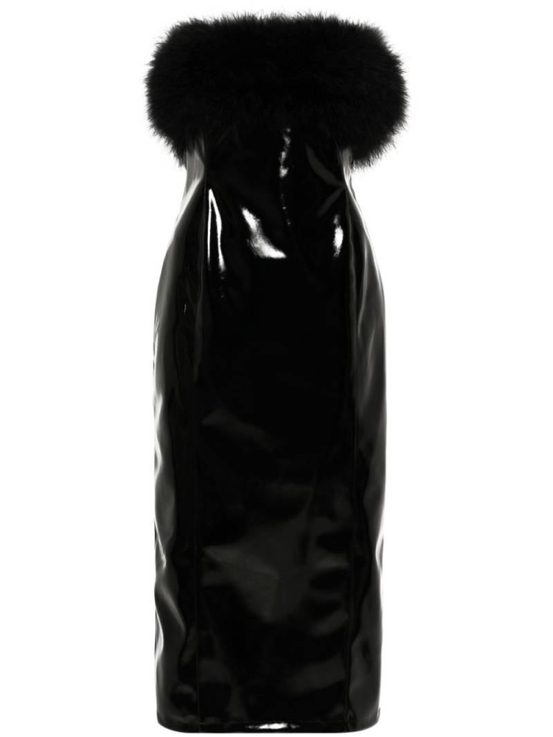 Blumarine marabou-feathers patent midi dress - Black von Blumarine