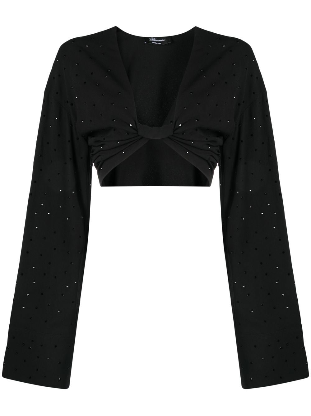 Blumarine rhinestone-embellished twist front crop top. - Black von Blumarine