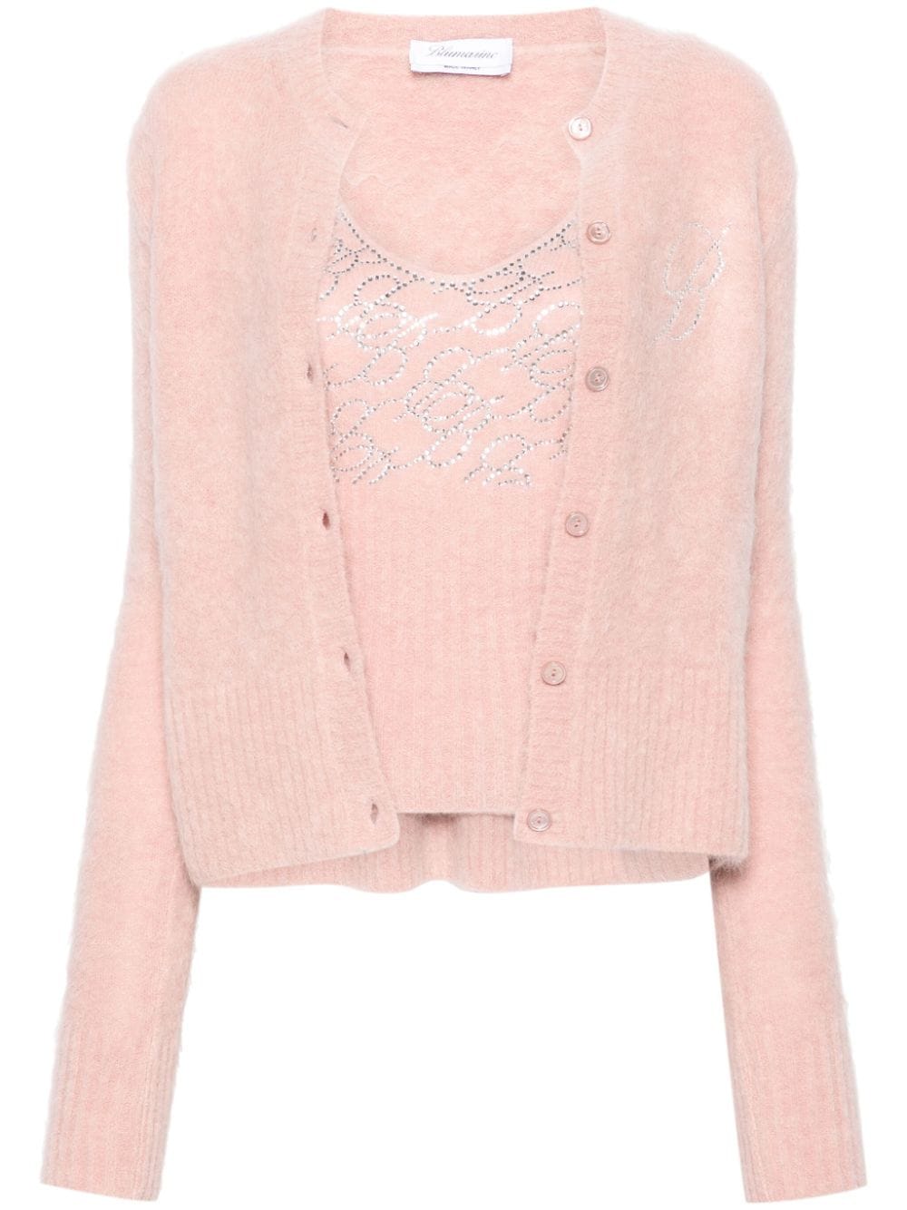 Blumarine rhinestone-logo brushed cardigan set - Pink von Blumarine